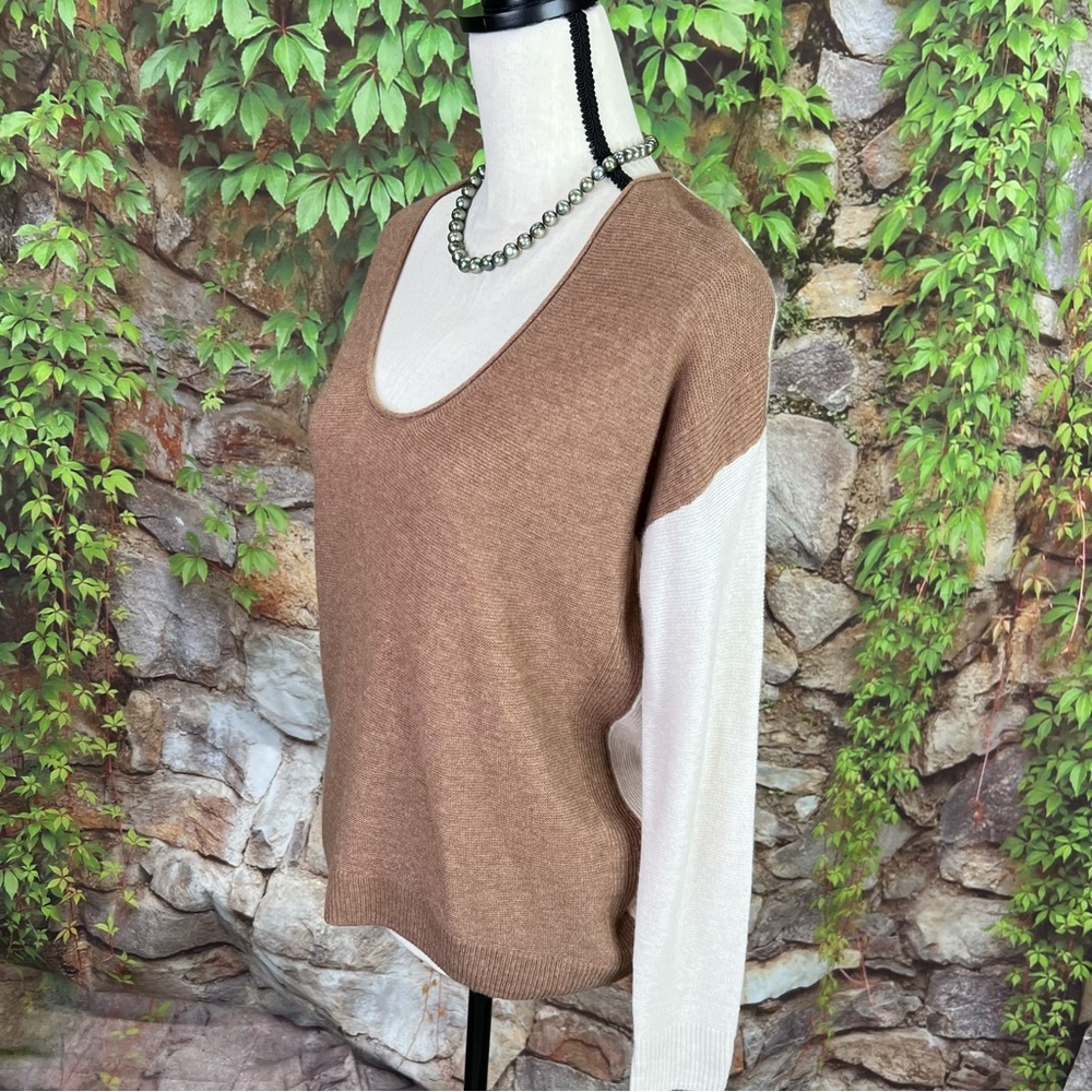 MADEWELL Oversized Colorblock Cream and Tan Merino Kimball Pullover Sweater, XS - Picture 7 of 13